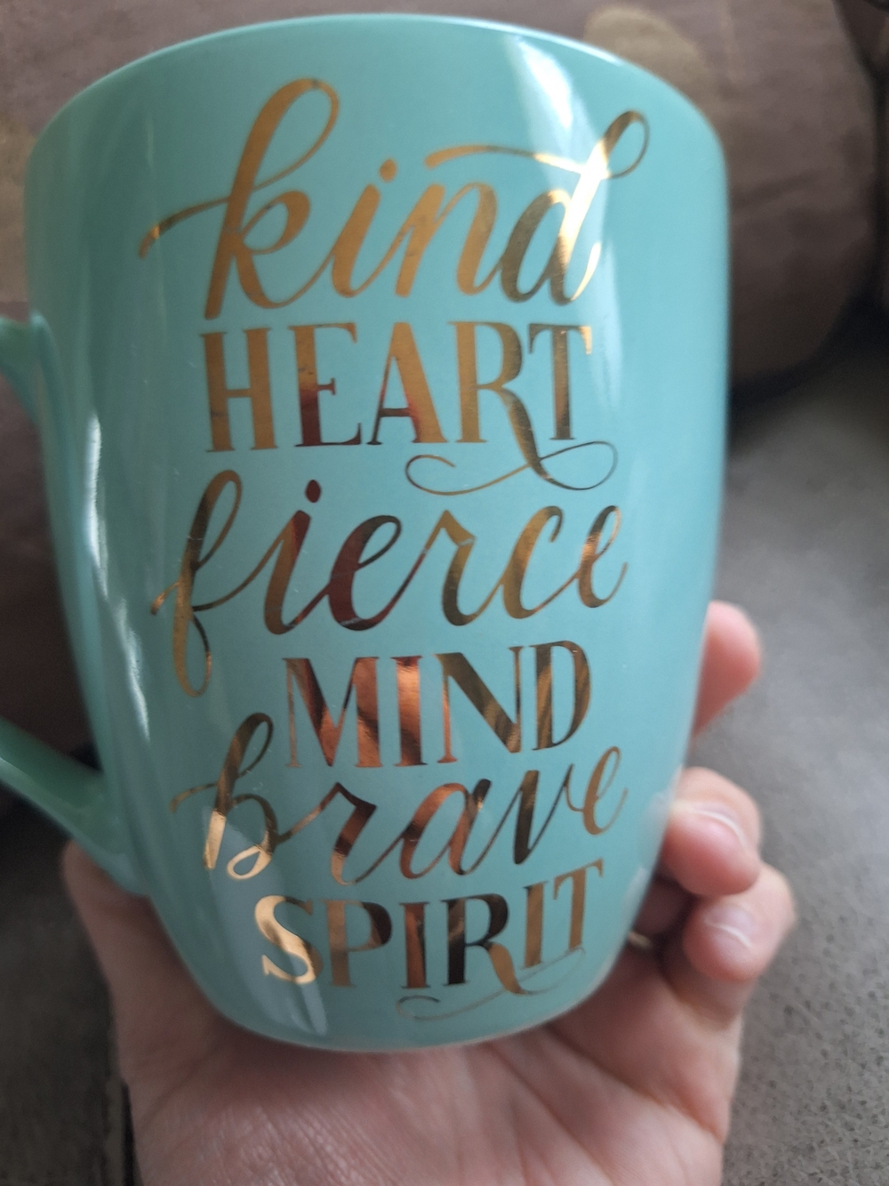 Pfaltzgraff Aqua Ceramic Mug with Metallic Gold Script